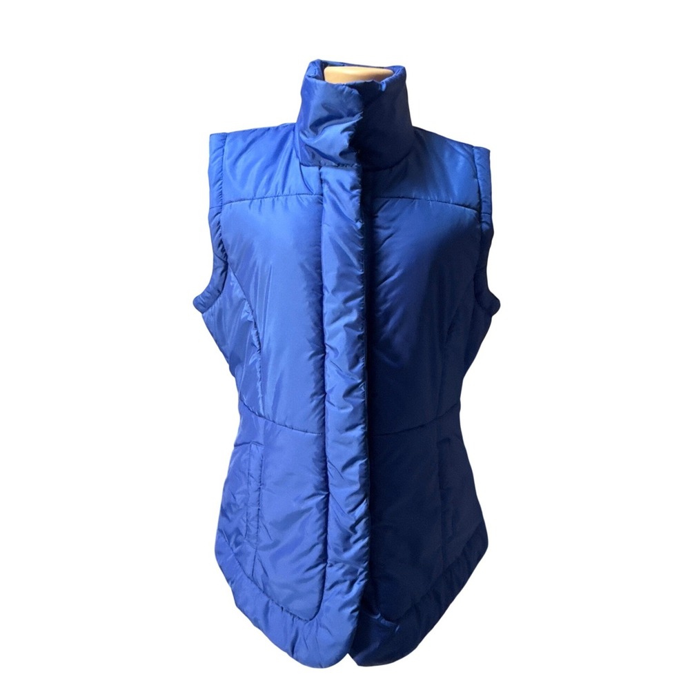New York & Company Puffer Vest Women XL Blue Excellent Quilted Funnel Neck